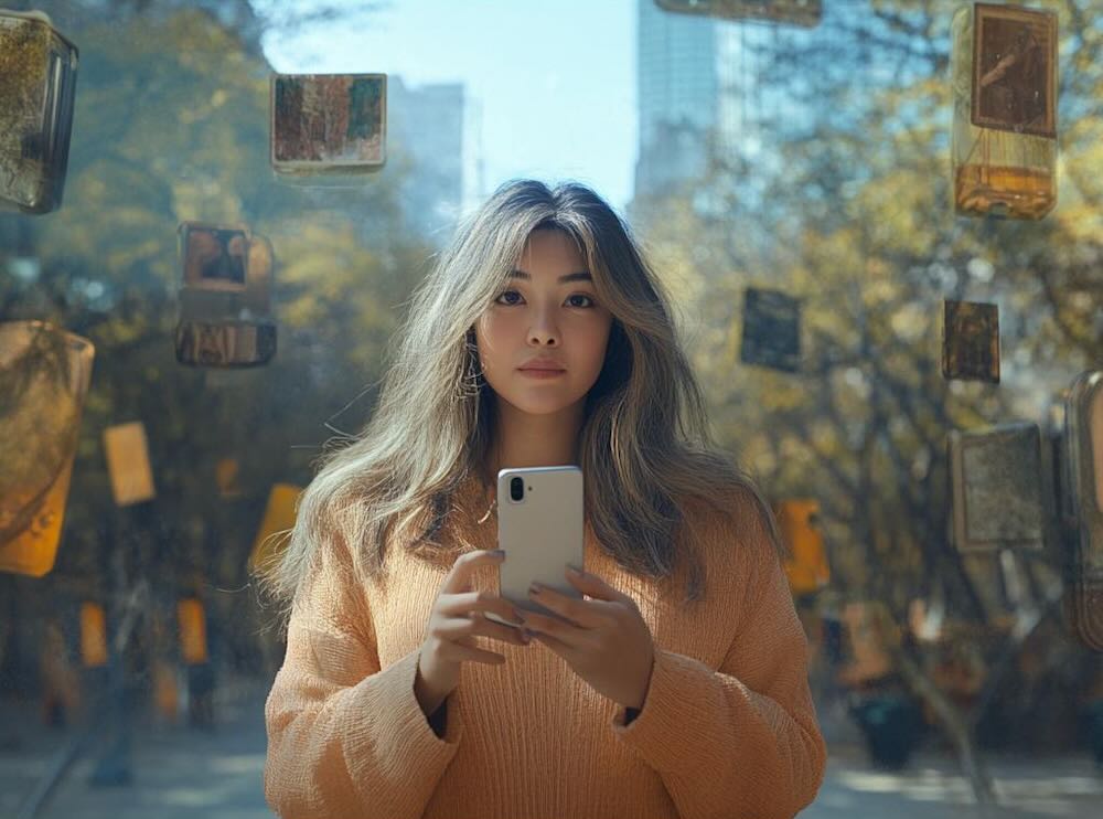 Woman on phone using her Eternos digital twin